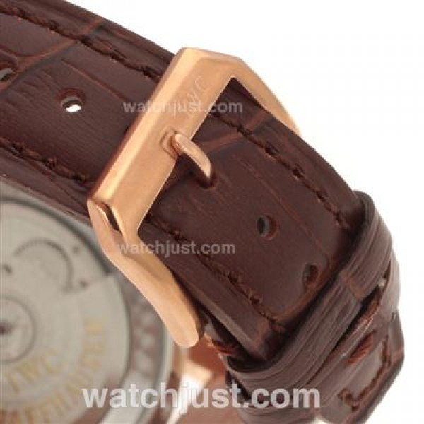 IWC Portuguese Automatic Number Markers Rose Gold Case with White Dial-Leather Strap