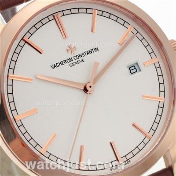 Vacheron Constantin Malte Swiss ETA 2824 Movement Rose Gold Case with White Dial-Leather Strap