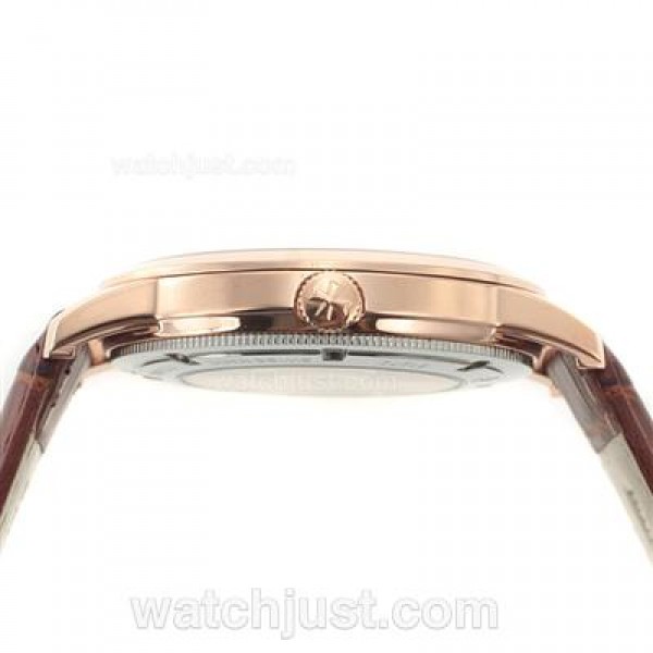 Vacheron Constantin Malte Swiss ETA 2824 Movement Rose Gold Case with White Dial-Leather Strap