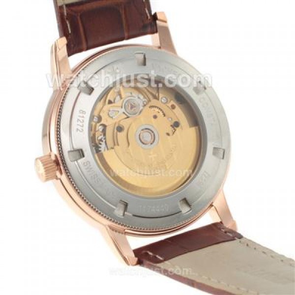 Vacheron Constantin Malte Swiss ETA 2824 Movement Rose Gold Case with White Dial-Leather Strap