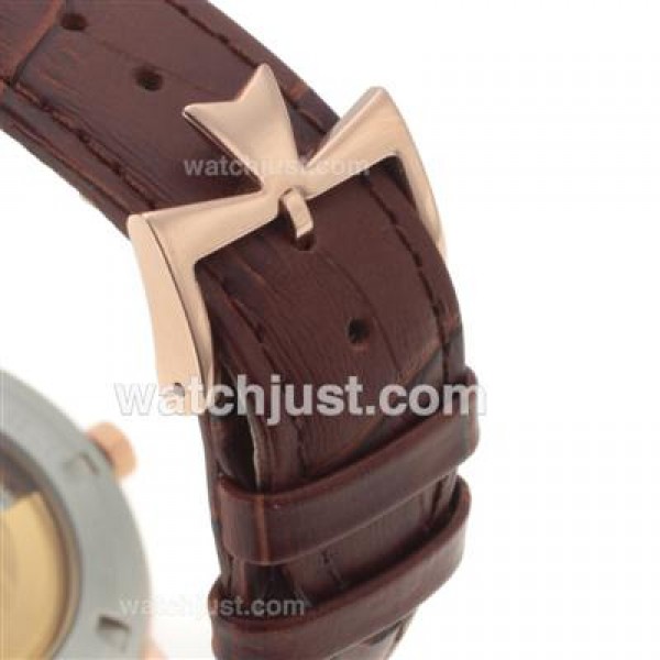 Vacheron Constantin Malte Swiss ETA 2824 Movement Rose Gold Case with White Dial-Leather Strap