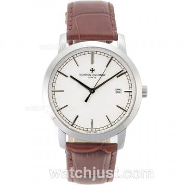 Vacheron Constantin Malte Swiss ETA 2824 Movement with White Dial-Brown Leather Strap