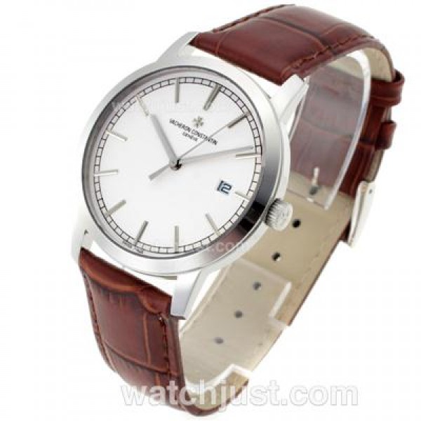 Vacheron Constantin Malte Swiss ETA 2824 Movement with White Dial-Brown Leather Strap