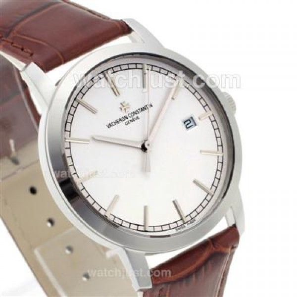 Vacheron Constantin Malte Swiss ETA 2824 Movement with White Dial-Brown Leather Strap