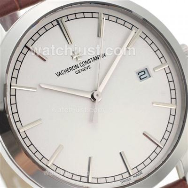 Vacheron Constantin Malte Swiss ETA 2824 Movement with White Dial-Brown Leather Strap