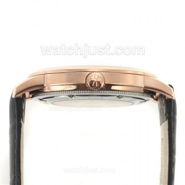 Vacheron Constantin Malte Swiss ETA 2824 Movement Rose Gold Case with Black Dial-Leather Strap