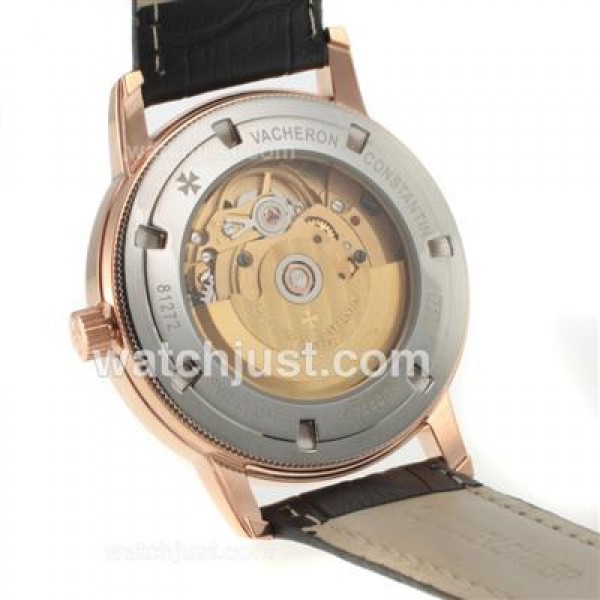 Vacheron Constantin Malte Swiss ETA 2824 Movement Rose Gold Case with Black Dial-Leather Strap