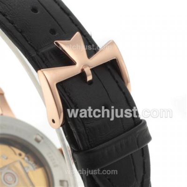Vacheron Constantin Malte Swiss ETA 2824 Movement Rose Gold Case with Black Dial-Leather Strap