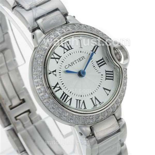 Cartier Ballon bleu de Cartier Diamond Bezel with White Dial-Lady Size