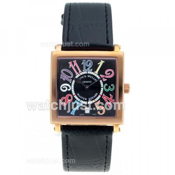 Franck Muller Master Square Rose Gold Colorfull Number Markers with Black Dial-Mid Size