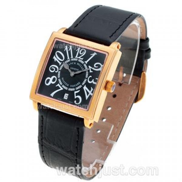 Franck Muller Master Square Rose Gold White Number Markers with Black Dial-Mid Size