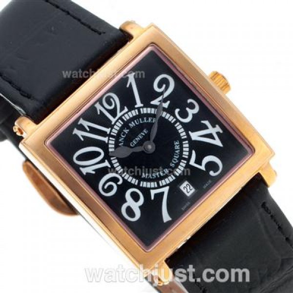 Franck Muller Master Square Rose Gold White Number Markers with Black Dial-Mid Size
