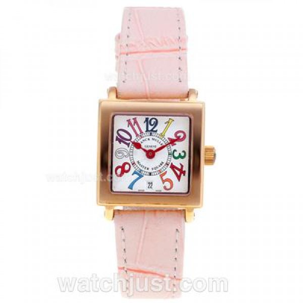 Franck Muller Master Square Rose Gold Colorfull Number Markers with White Dial-Lady Size
