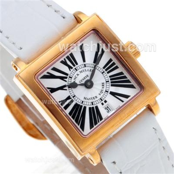 Franck Muller Master Square Rose Gold Black Roman Markers with White Dial-Lady Size