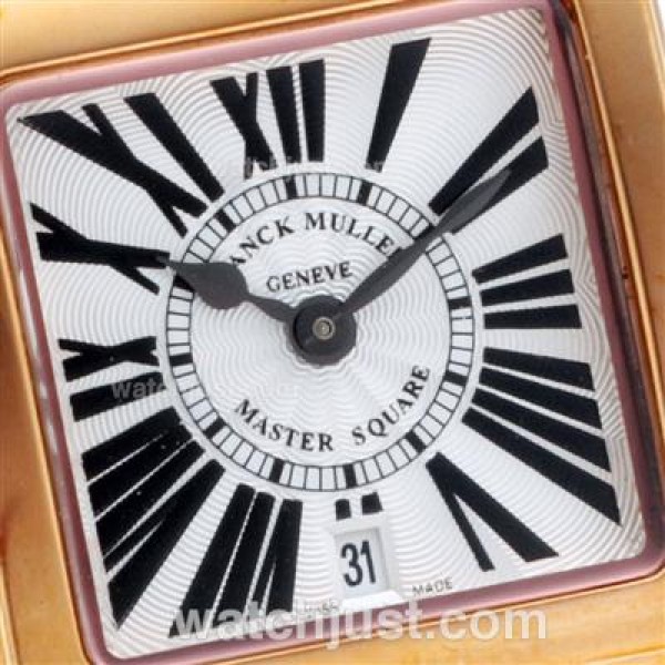 Franck Muller Master Square Rose Gold Black Roman Markers with White Dial-Lady Size