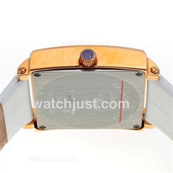 Franck Muller Master Square Rose Gold Black Roman Markers with White Dial-Lady Size