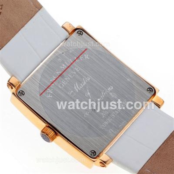 Franck Muller Master Square Rose Gold Black Roman Markers with White Dial-Lady Size