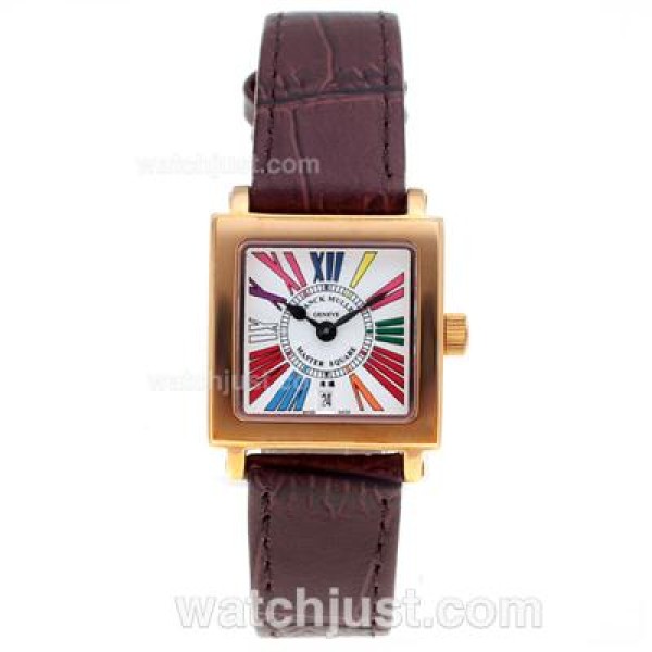 Franck Muller Master Square Rose Gold Colorfull Roman Markers with White Dial-Lady Size
