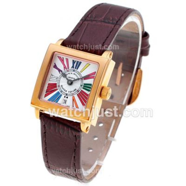 Franck Muller Master Square Rose Gold Colorfull Roman Markers with White Dial-Lady Size