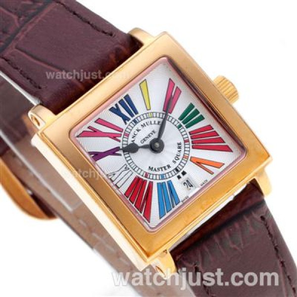 Franck Muller Master Square Rose Gold Colorfull Roman Markers with White Dial-Lady Size