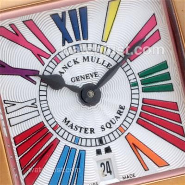 Franck Muller Master Square Rose Gold Colorfull Roman Markers with White Dial-Lady Size