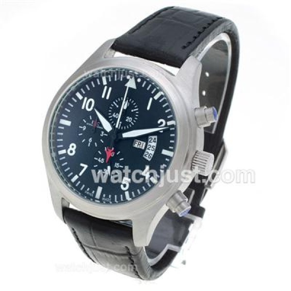 IWC 3789 Top Gun Pilot Working Chronograph with Black Dial-Leather Strap