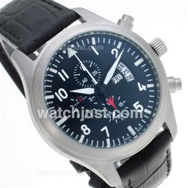 IWC 3789 Top Gun Pilot Working Chronograph with Black Dial-Leather Strap