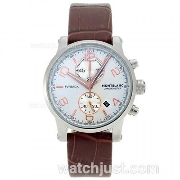 Montblanc Flyback Working Chronograph with White Dial-Leather Strap