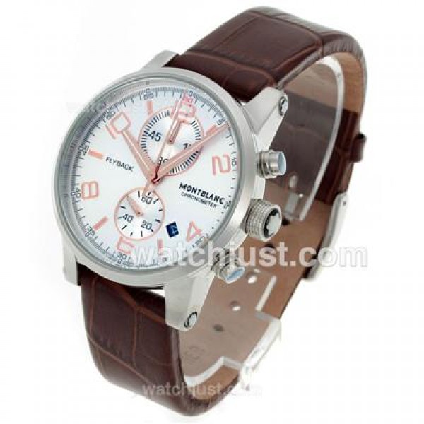 Montblanc Flyback Working Chronograph with White Dial-Leather Strap