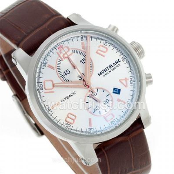 Montblanc Flyback Working Chronograph with White Dial-Leather Strap