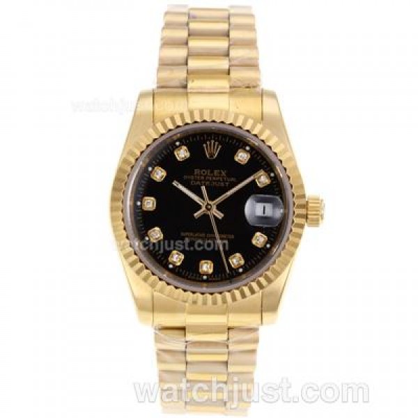 Luxury Rolex Datejust Fake Watches With Black Dials And Gold Cases For Sale