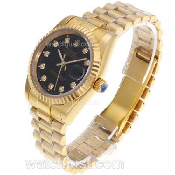 Luxury Rolex Datejust Fake Watches With Black Dials And Gold Cases For Sale