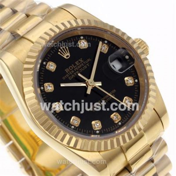 Luxury Rolex Datejust Fake Watches With Black Dials And Gold Cases For Sale