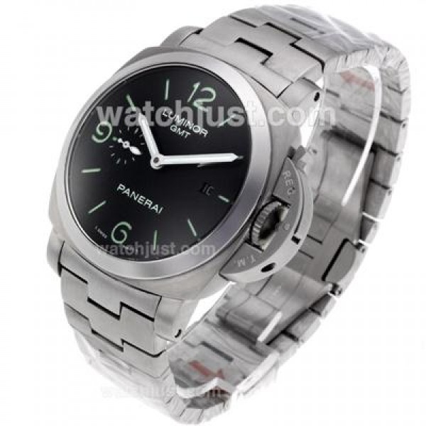 Panerai Luminor Working GMT Swiss Valjoux 7750 Movement with Black Dial S/S-Sapphire Glass