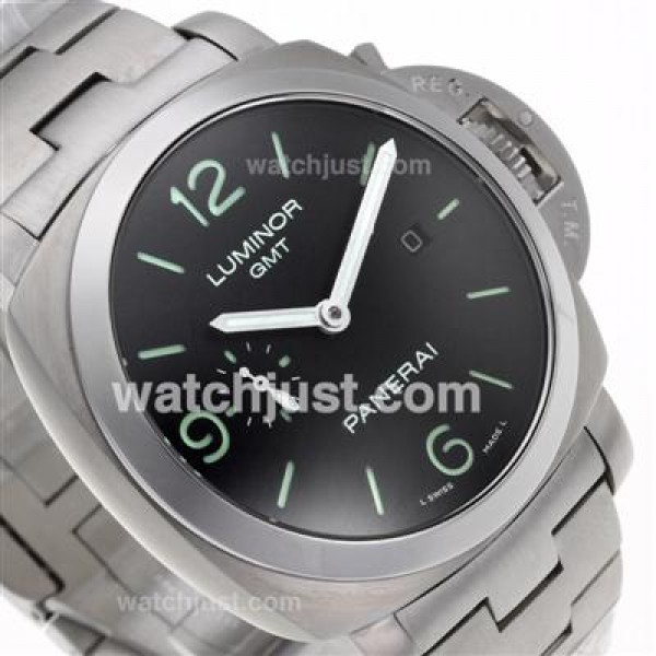 Panerai Luminor Working GMT Swiss Valjoux 7750 Movement with Black Dial S/S-Sapphire Glass