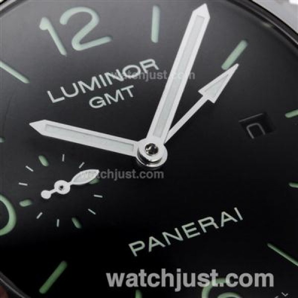 Panerai Luminor Working GMT Swiss Valjoux 7750 Movement with Black Dial S/S-Sapphire Glass