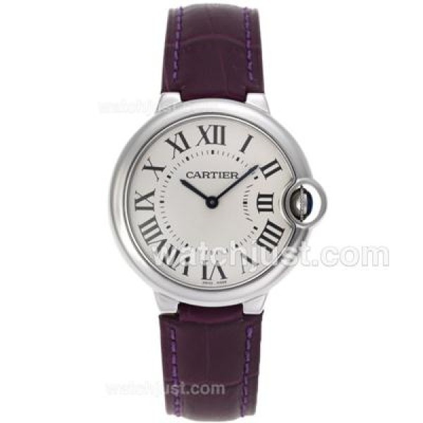 Cartier Ballon bleu de Cartier Swiss ETA Movement with White Dial-Purple Leather Strap