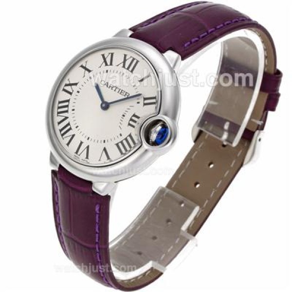 Cartier Ballon bleu de Cartier Swiss ETA Movement with White Dial-Purple Leather Strap