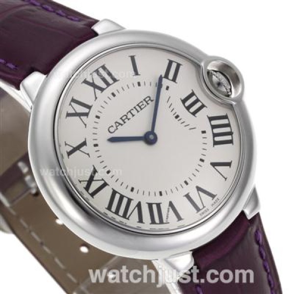 Cartier Ballon bleu de Cartier Swiss ETA Movement with White Dial-Purple Leather Strap