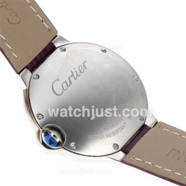 Cartier Ballon bleu de Cartier Swiss ETA Movement with White Dial-Purple Leather Strap