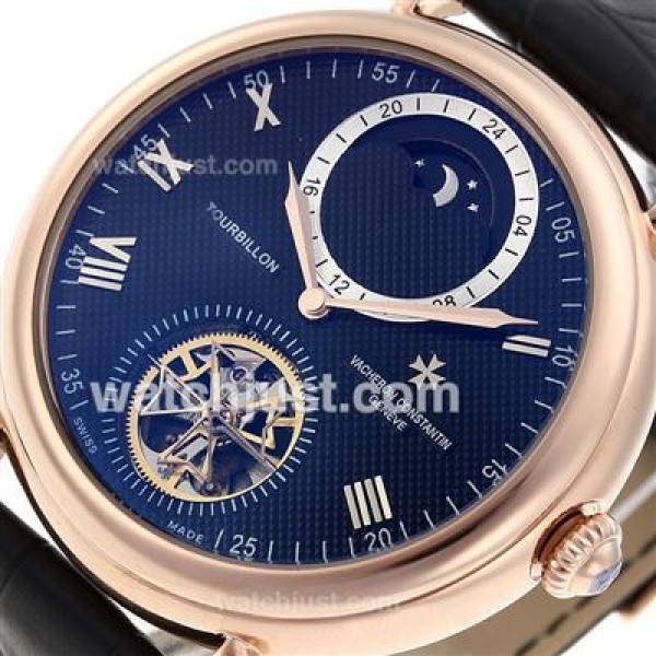 Vacheron Constantin Tourbillon Automatic Rose Gold Case with Black Checkered Dial-Leather Strap