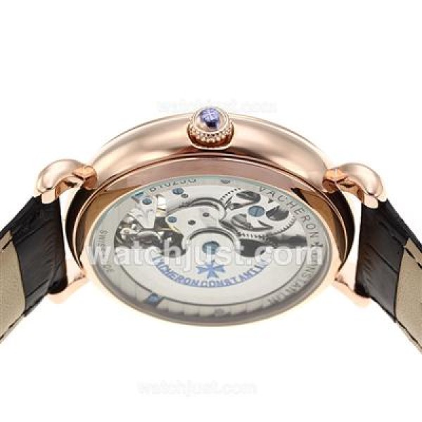 Vacheron Constantin Tourbillon Automatic Rose Gold Case with Black Checkered Dial-Leather Strap