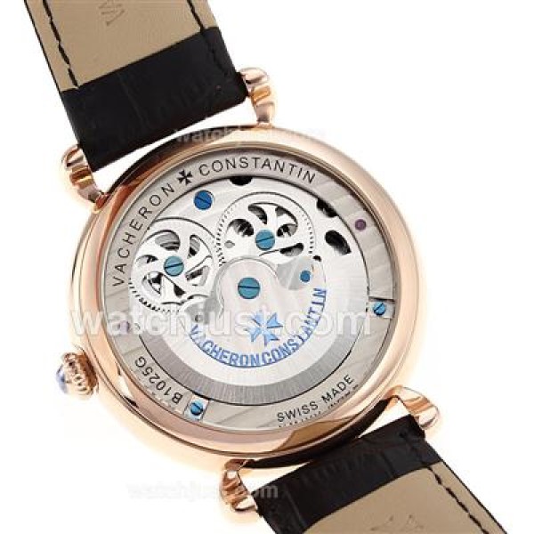 Vacheron Constantin Tourbillon Automatic Rose Gold Case with Black Checkered Dial-Leather Strap