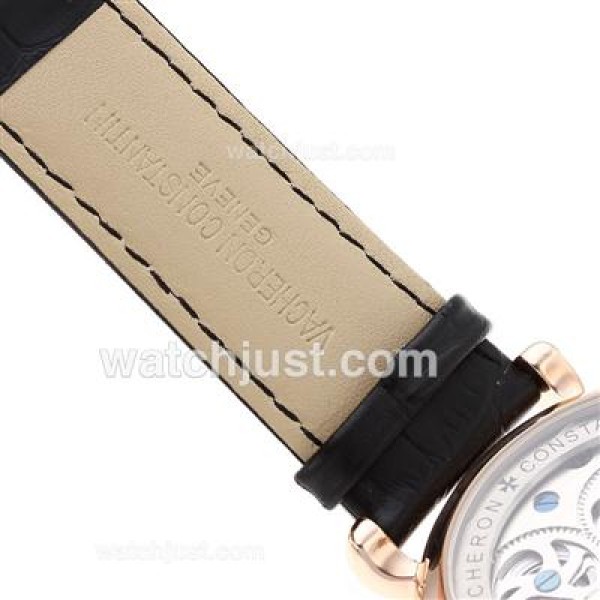 Vacheron Constantin Tourbillon Automatic Rose Gold Case with Black Checkered Dial-Leather Strap