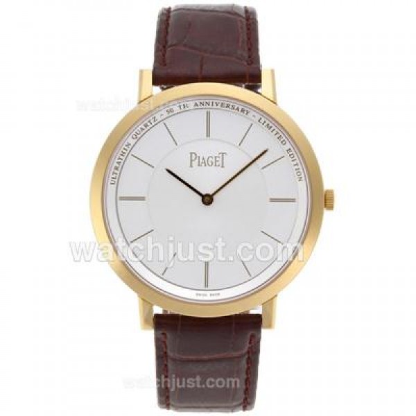 Piaget Altiplano Swiss ETA Movement Gold Case Stick Markers with White Dial-Leather Strap