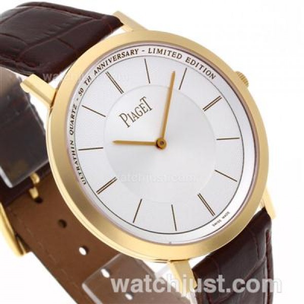 Piaget Altiplano Swiss ETA Movement Gold Case Stick Markers with White Dial-Leather Strap