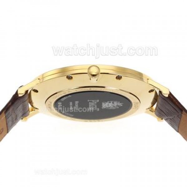 Piaget Altiplano Swiss ETA Movement Gold Case Stick Markers with White Dial-Leather Strap