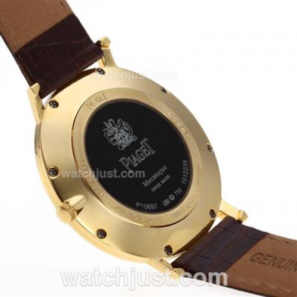 Piaget Altiplano Swiss ETA Movement Gold Case Stick Markers with White Dial-Leather Strap