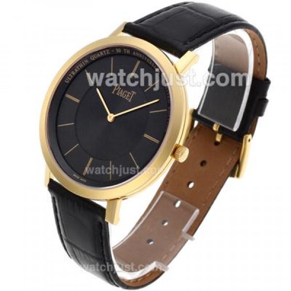 Piaget Altiplano Swiss ETA Movement Gold Case Stick Markers with Black Dial-Leather Strap