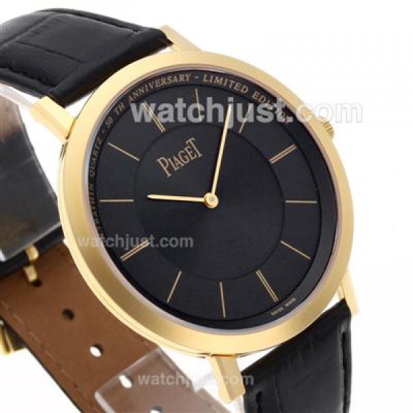 Piaget Altiplano Swiss ETA Movement Gold Case Stick Markers with Black Dial-Leather Strap